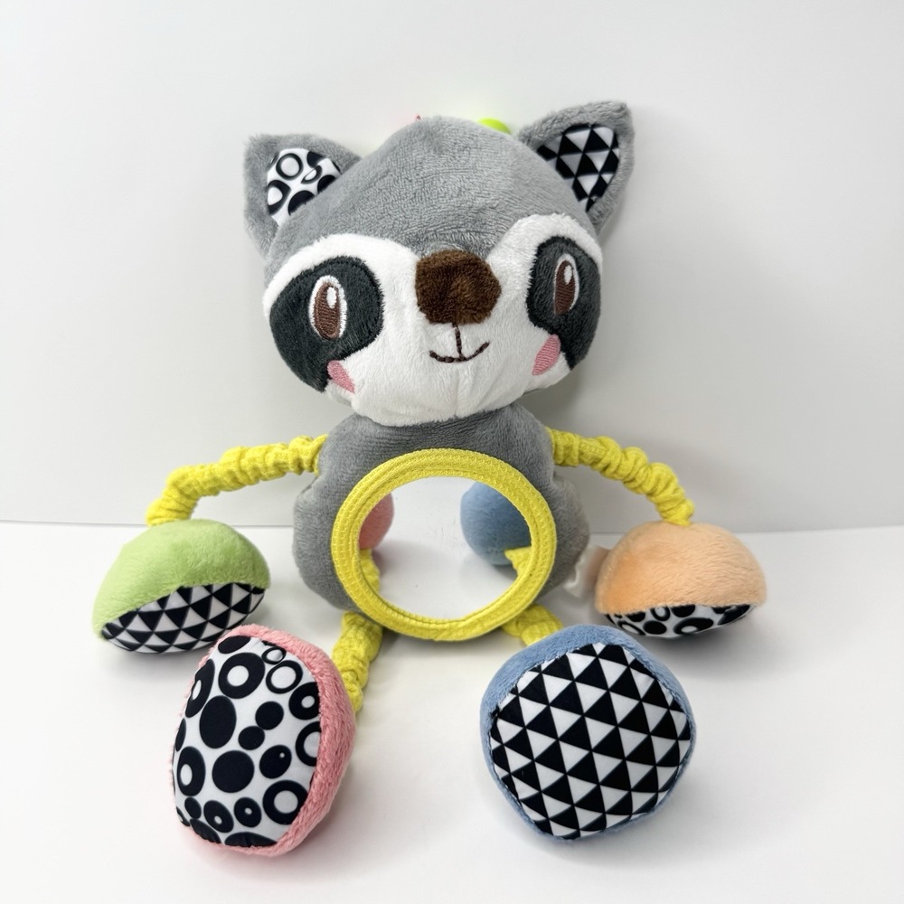 Spark Create Imagine Raccoon Plush Toy Mirror Rattle Crinkle Squeak with Clip